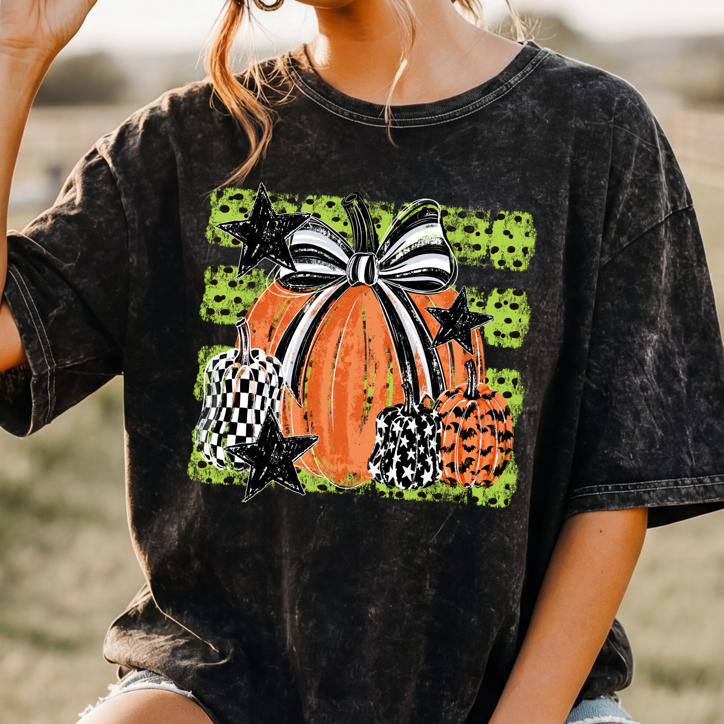 Pumpkin w/Green Polka Dot Background Full Color DTF Transfer