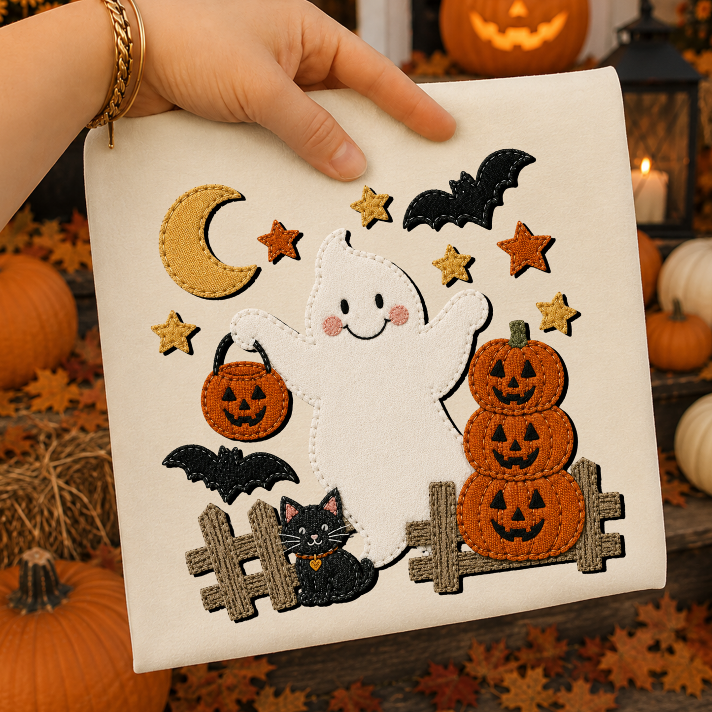 Felt Pumpkin/Ghosts Full Color DTF Transfer