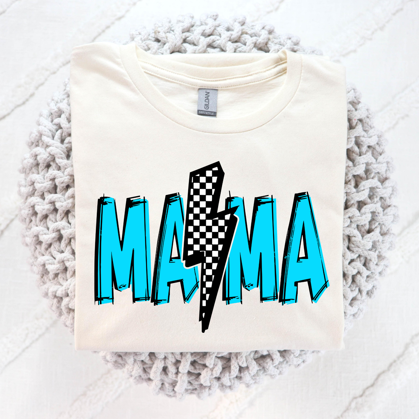 Mama (Checkered Lightening Bolt MULTI COLOR OPTIONS) Full Color DTF Transfer