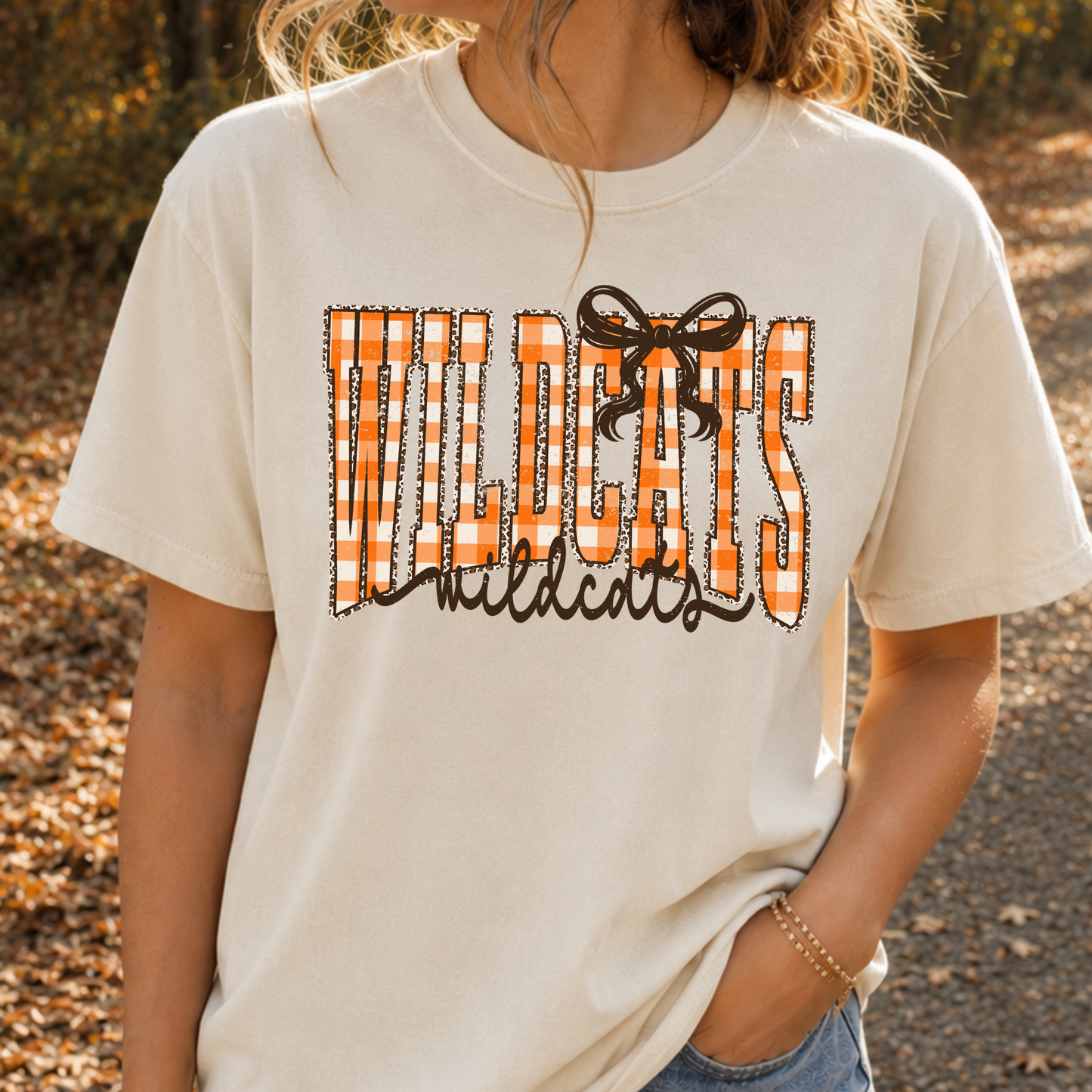 Wildcats (Script w/ Orange Gingham) Full Color DTF Transfer