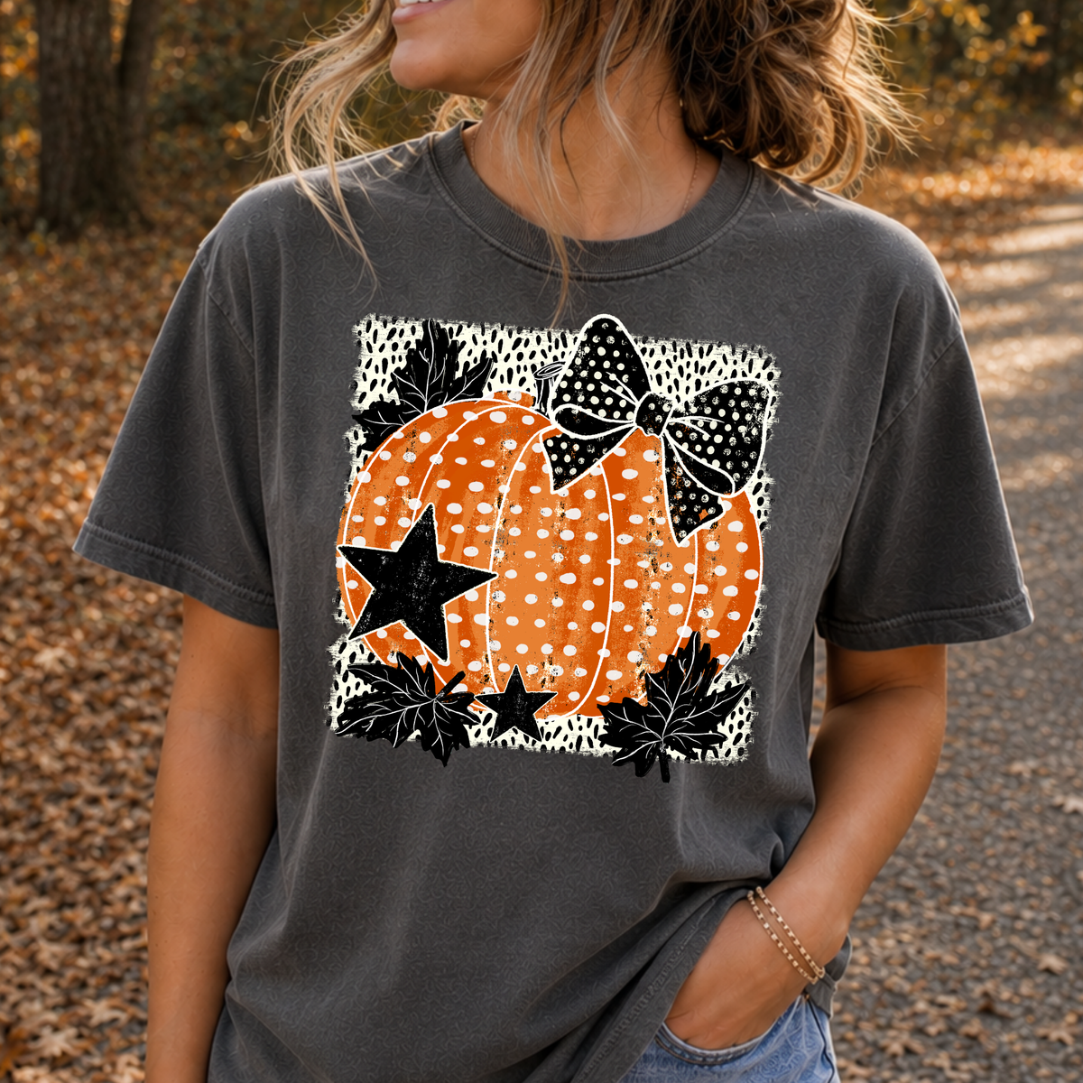 Polka Dot Pumpkin Full Color DTF Transfer