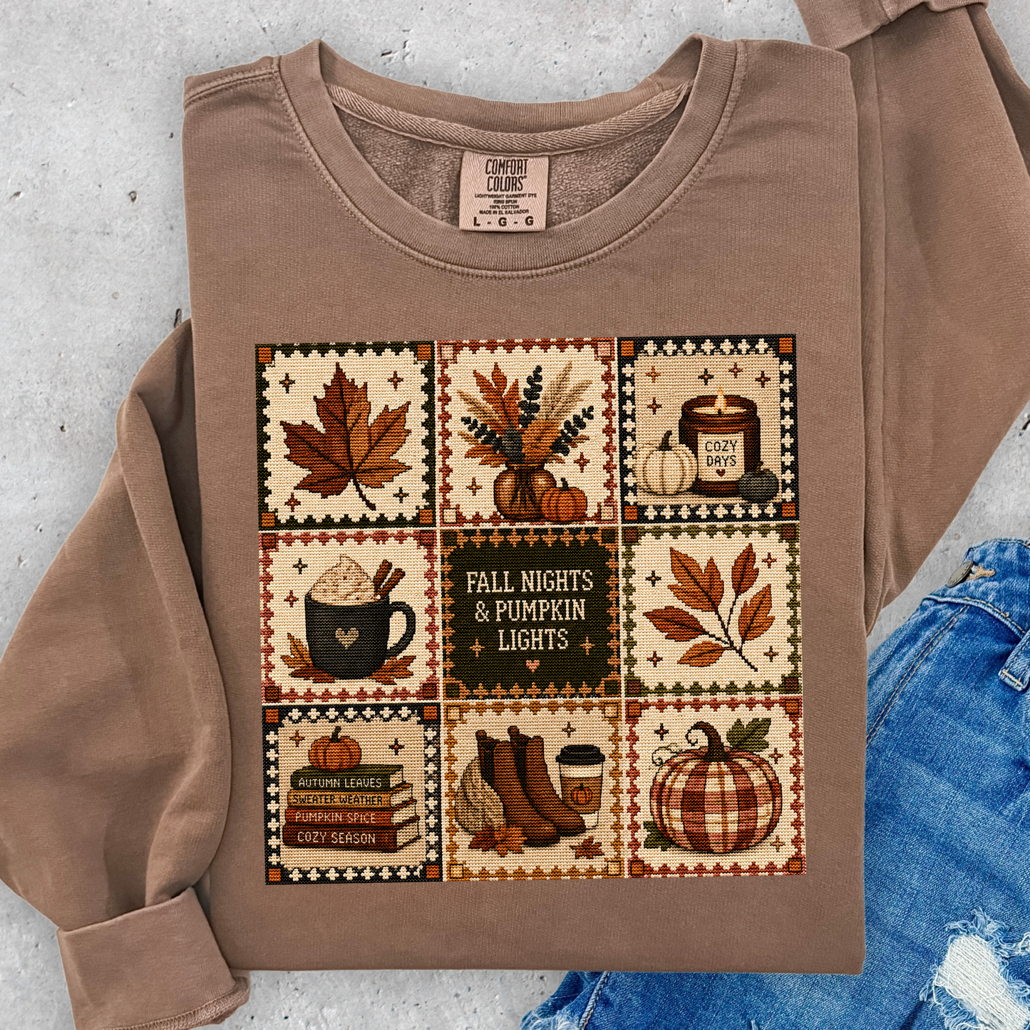 Fall Nights & Pumpkin Lights Patchwork Quilt Full Color DTF Transfer