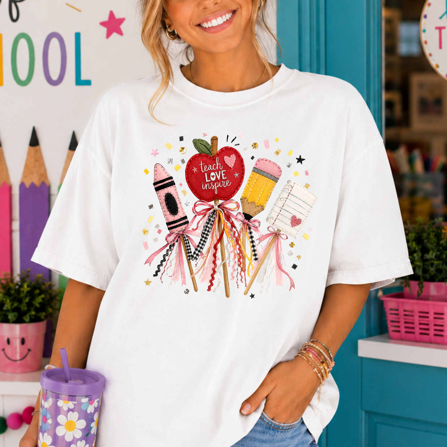 Teach Cheer Sticks Full Color DTF Transfer