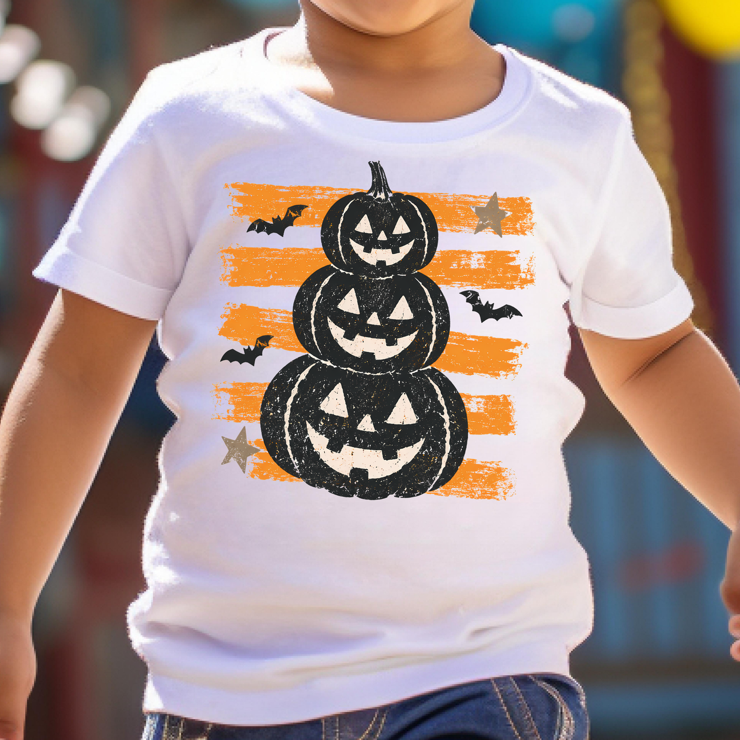 Stacked Pumpkins w/ Brush Stroke Stripes Full Color DTF Transfer