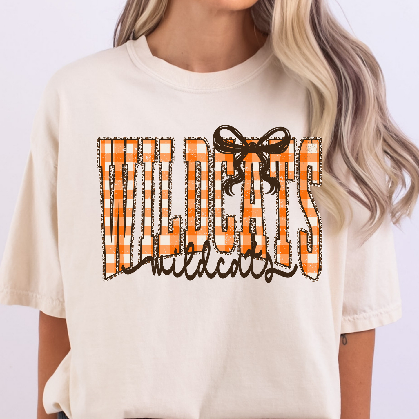 Wildcats (Orange Gingham w/Bow & Script) Full Color DTF Transfer