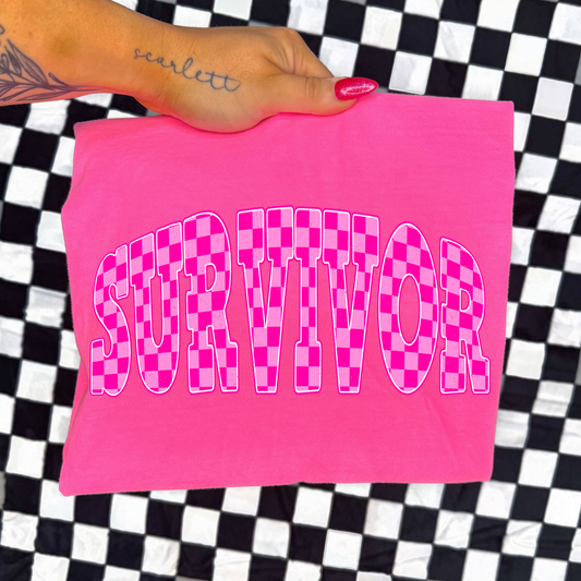 Pink Checkered Survivor (Breast Cancer) Full Color DTF Transfer