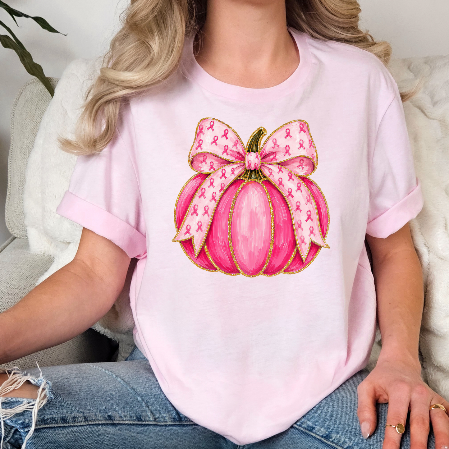 Breast Cancer Ribbon Pumpkin Full Color DTF Transfer