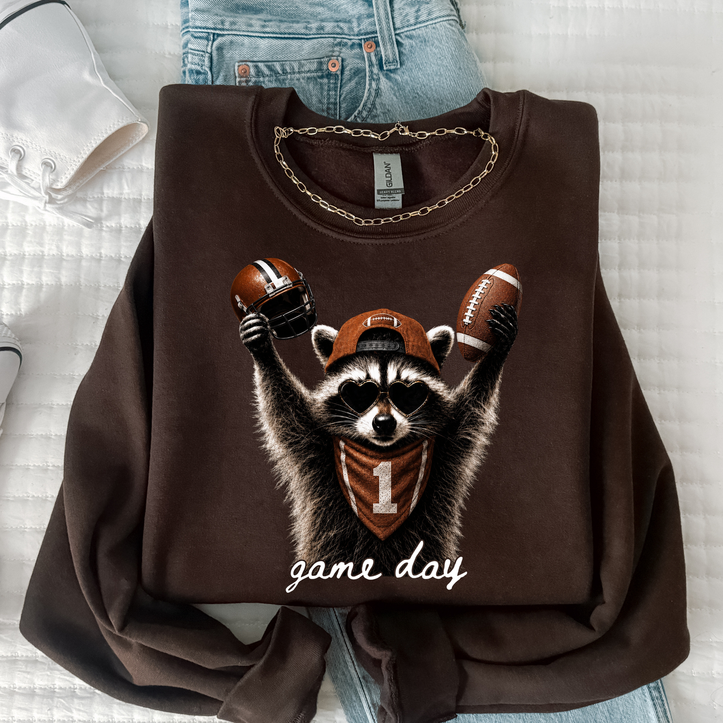 Game Day Football Raccoon Full Color DTF Transfer