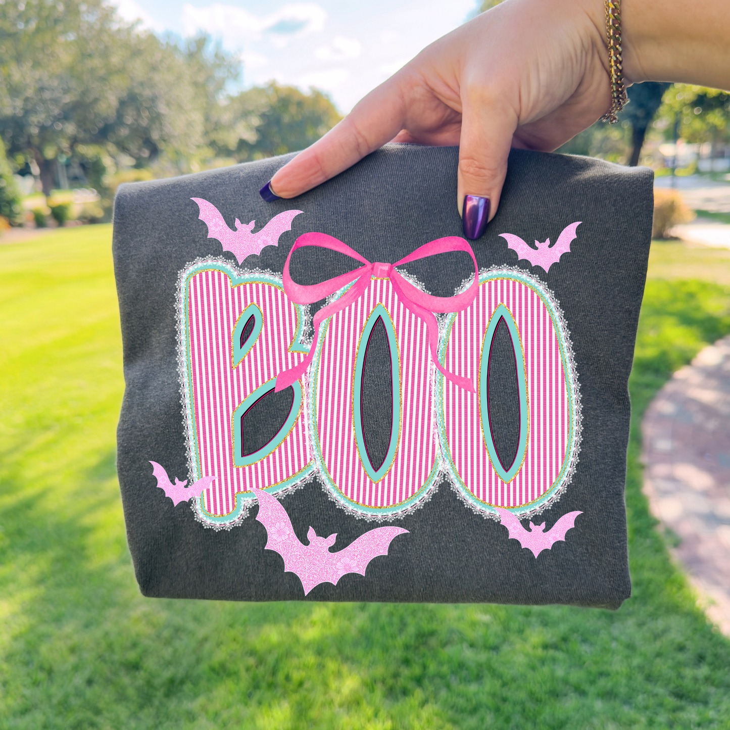 Boo (Striped w/Bats) Full Color DTF Transfer
