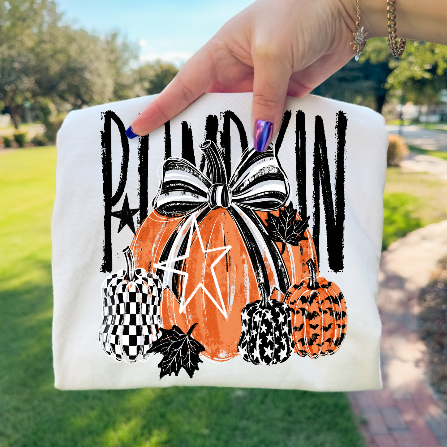 Pumpkin's W/Striped Bow Full Color DTF Transfer