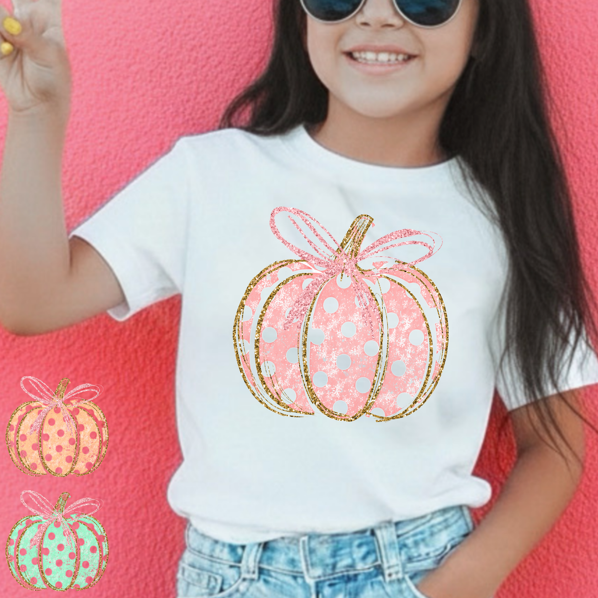 Pink Polka Dot Pumpkin (Multi Color Options) Full Color DTF Transfer