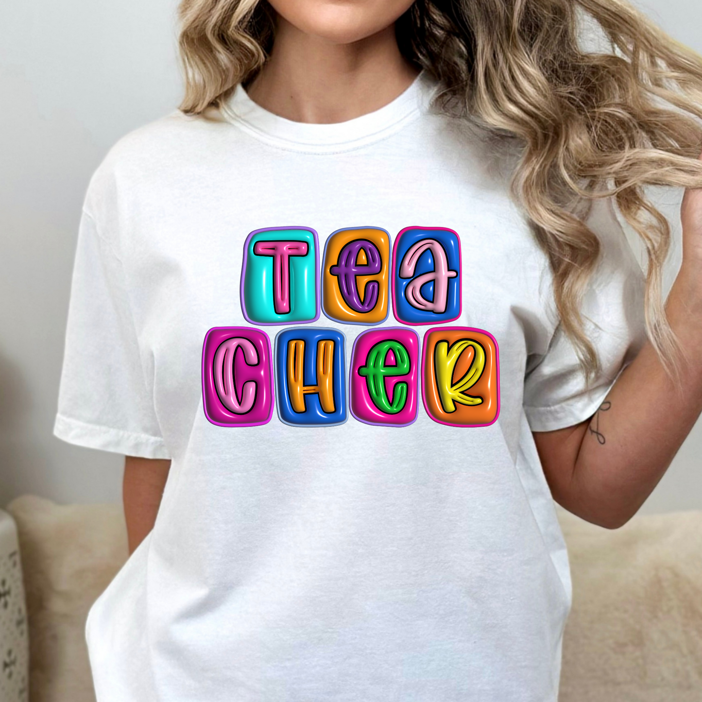 Teacher (Stacked Bubble Letters) Full Color DTF Transfer