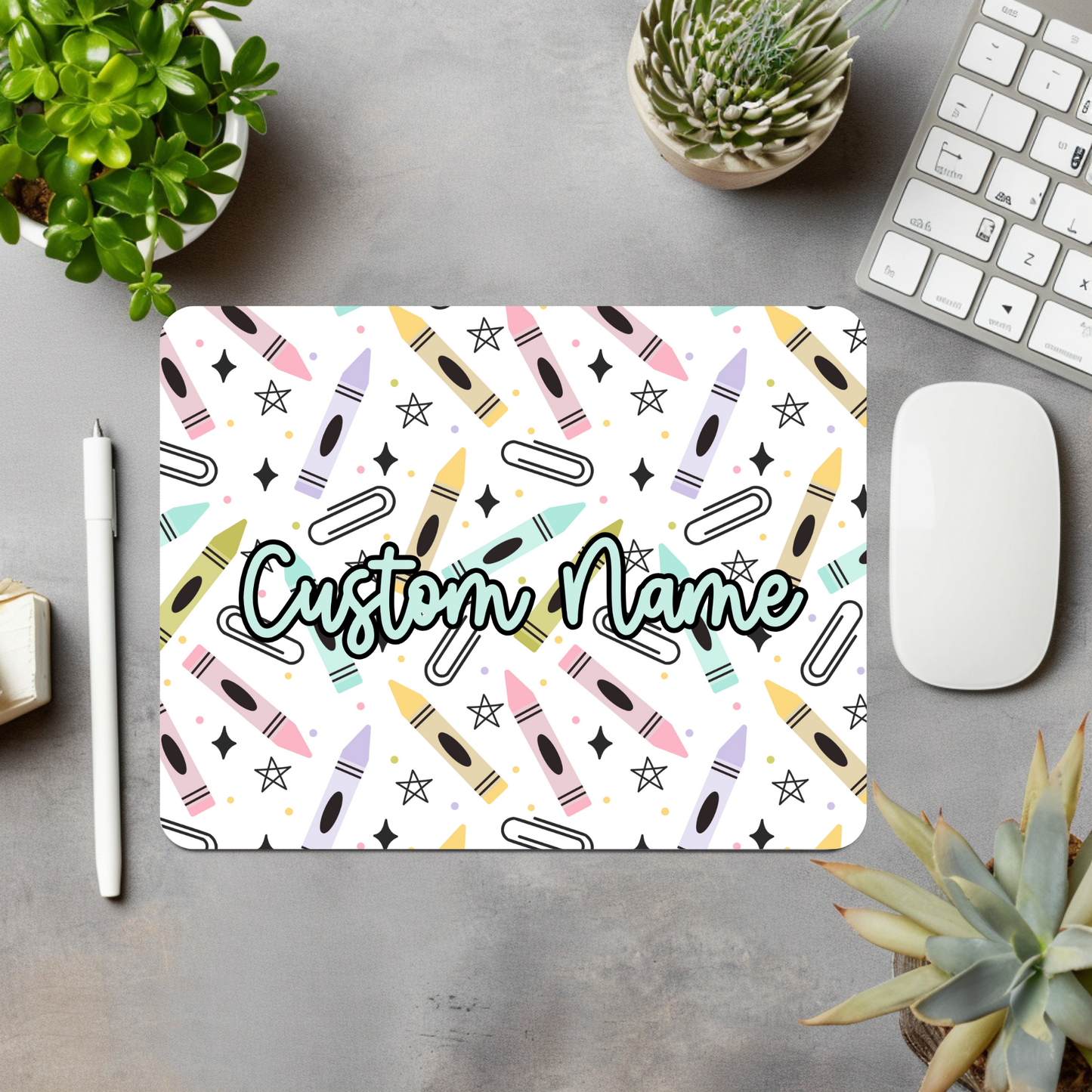 Crayons and Paper Clips Personalized Mouse Pad