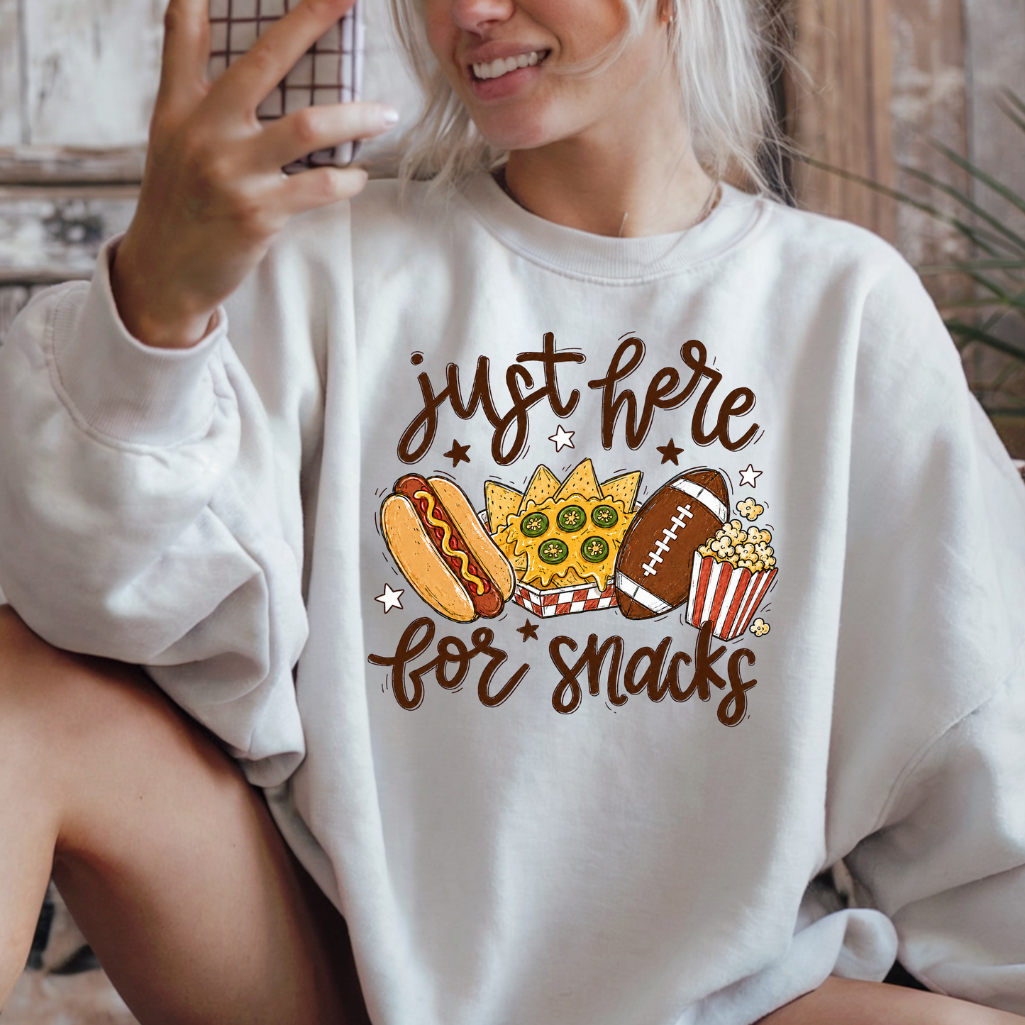 Just Here For The Snacks (Football) Full Color DTF Transfer