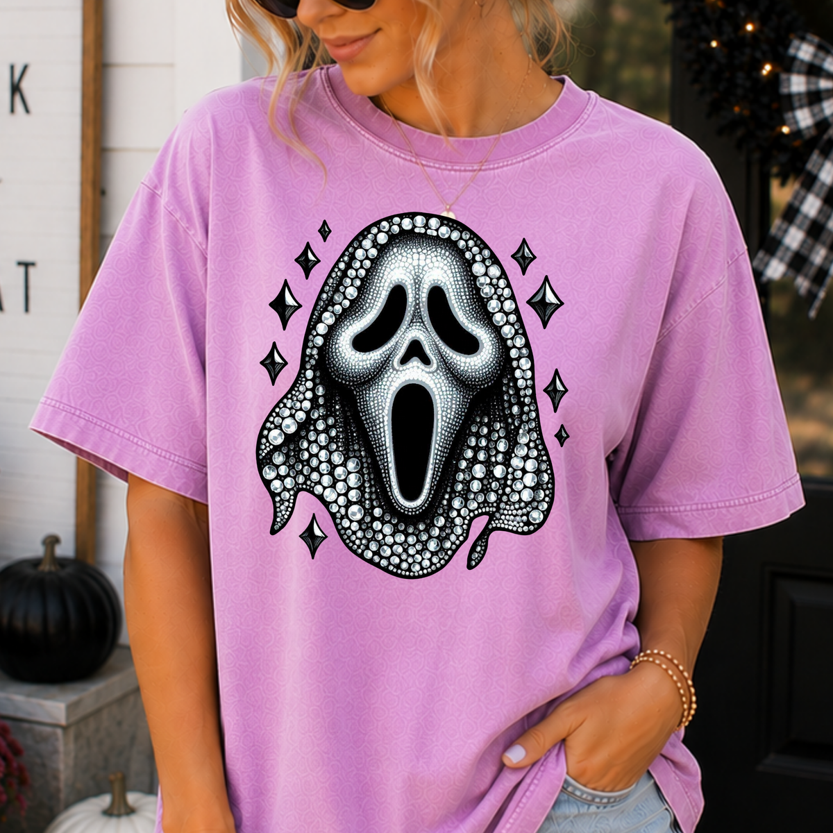 Sequin (Faux) Scream Face Full Color DTF Transfer