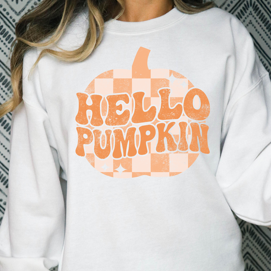 Hello Pumpkin (Checkered) Full Color DTF Transfer