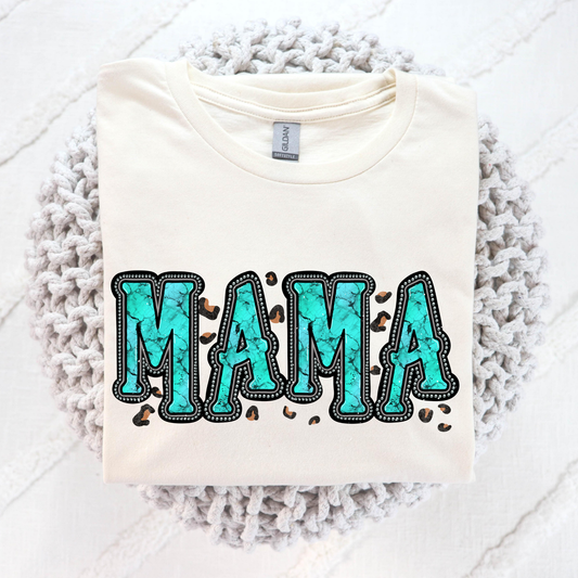 Mama - Turquoise Leopard Spots Full Color DTF Transfer