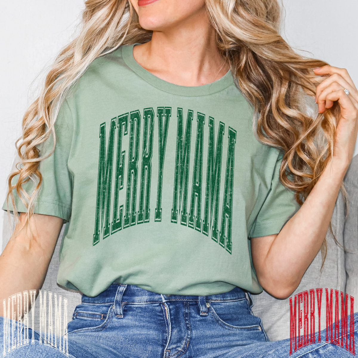 Merry Mama (Mini Option) - Distressed (Red - Green - Cream Options) Full Color DTF Transfer