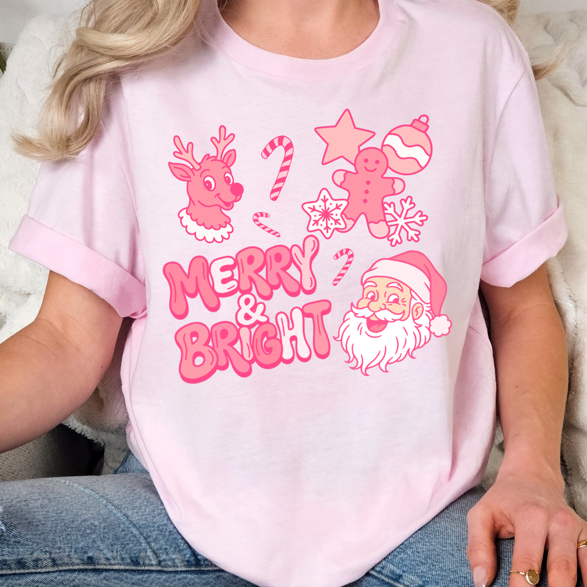 Merry and Bright - Pink Icons Full Color DTF Transfer