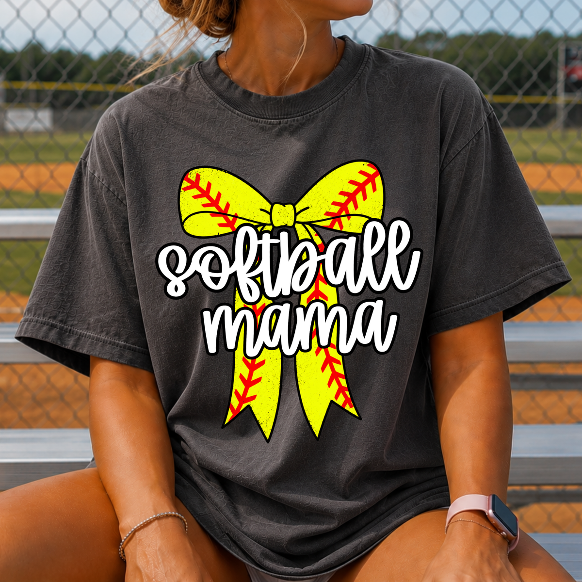 Softball Mama Bow Full Color DTF Transfer