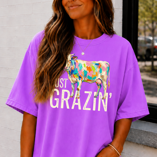Just Grazin' Colorful Cow Full Color DTF Transfer