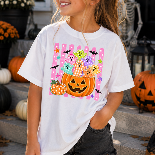 Colorful Ghost's Pumpkin Full Color DTF Transfer