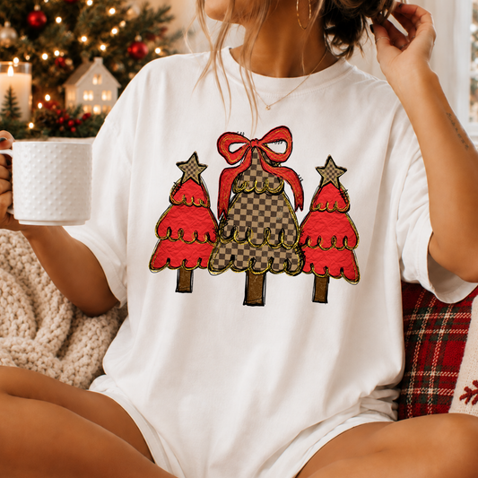 Red/Checkered Christmas Trees Full Color DTF Transfer