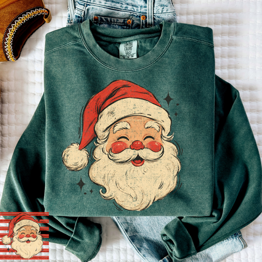 Jolly Santa - Distressed (Striped Background Option) Full Color DTF Transfer