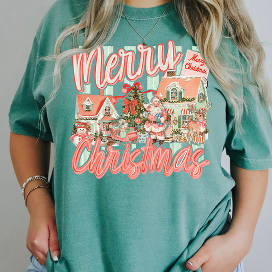 Merry Chrismtas Small Town Full Color DTF Transfer