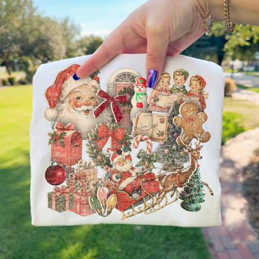 Vintage Chrsitmas Collage - Distressed Full Color DTF Transfer