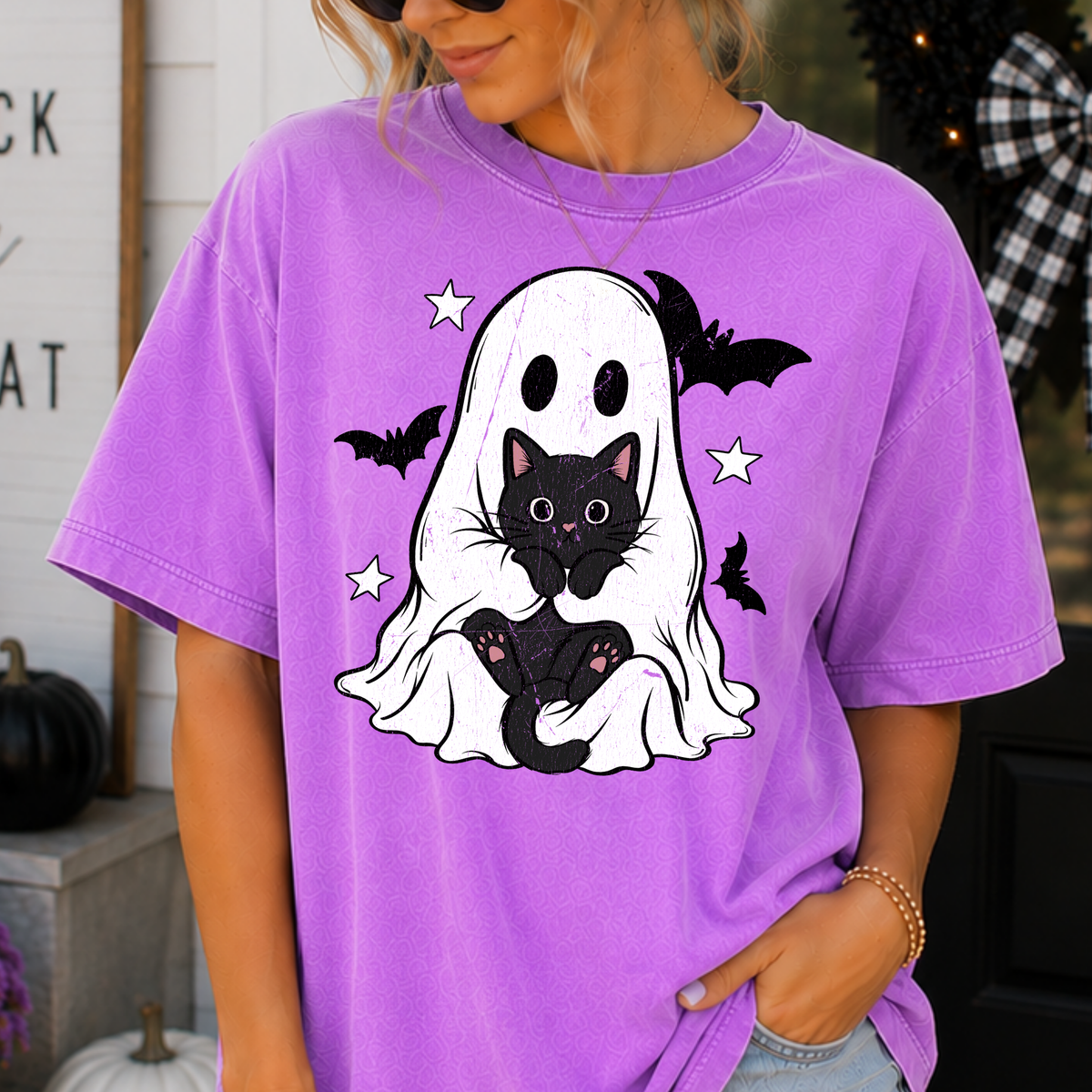 Ghost Holding Cat Full Color DTF Transfer