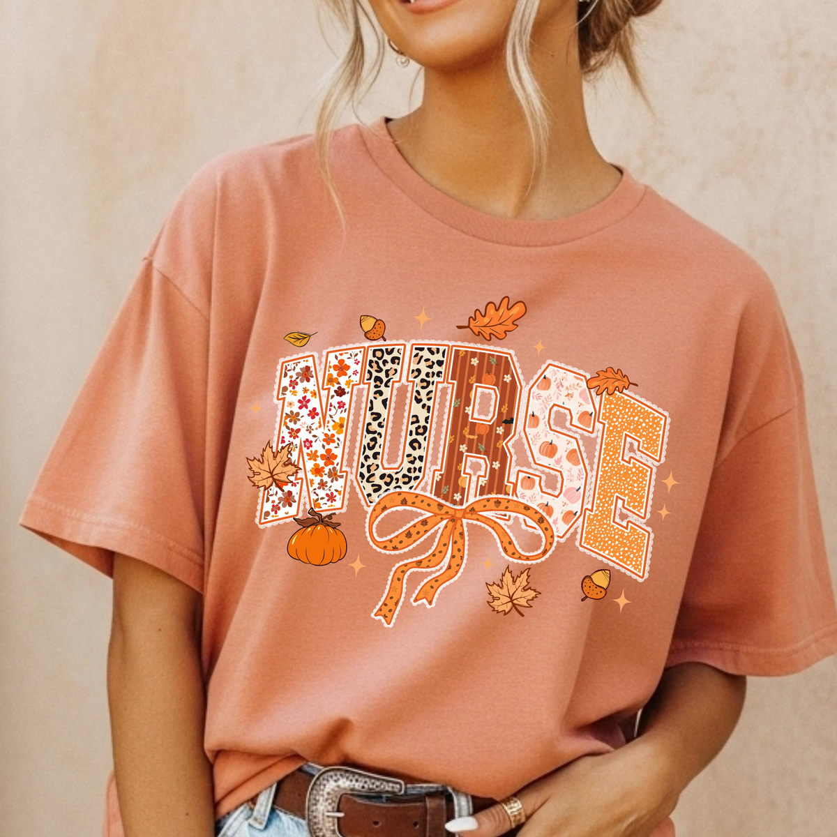 Fall Nurse w/ Bow Full Color DTF Transfer