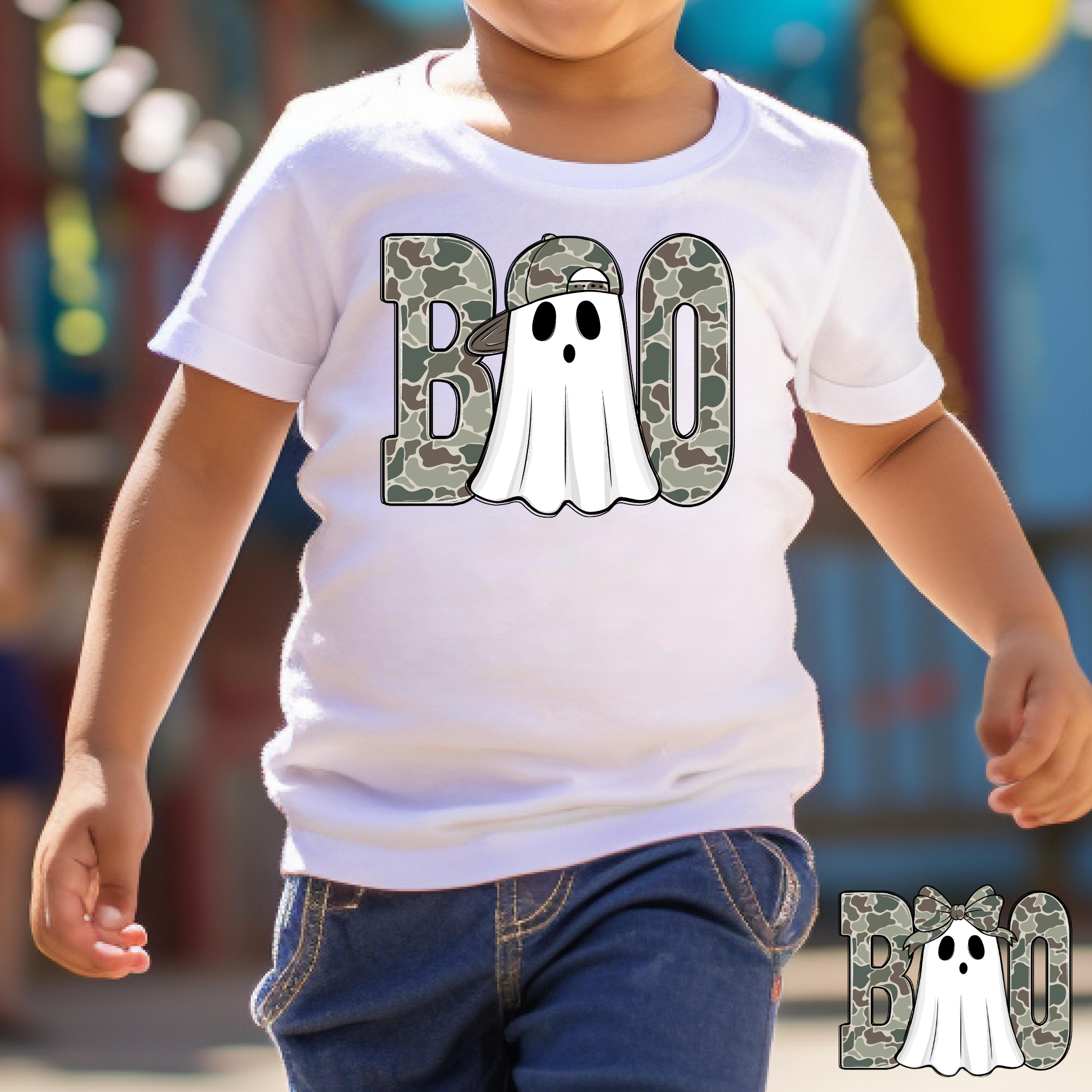 Camo Boo Ghost (Boy/Girl Option) Full Color DTF Transfer – TBS Transfers
