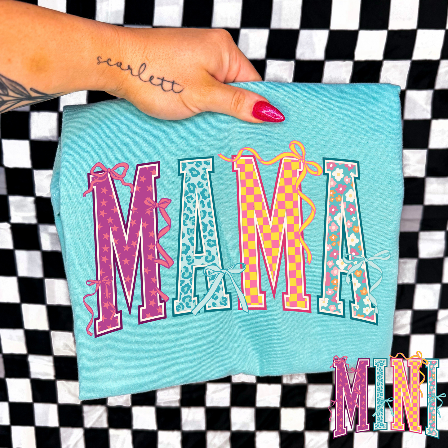 Colorful Bow Mama (Mini Option) Full Color DTF Transfer