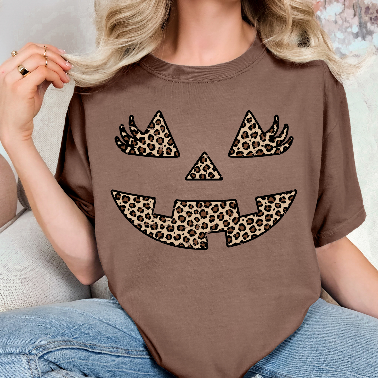 Leopard Pumpkin Face Full Color DTF Transfer