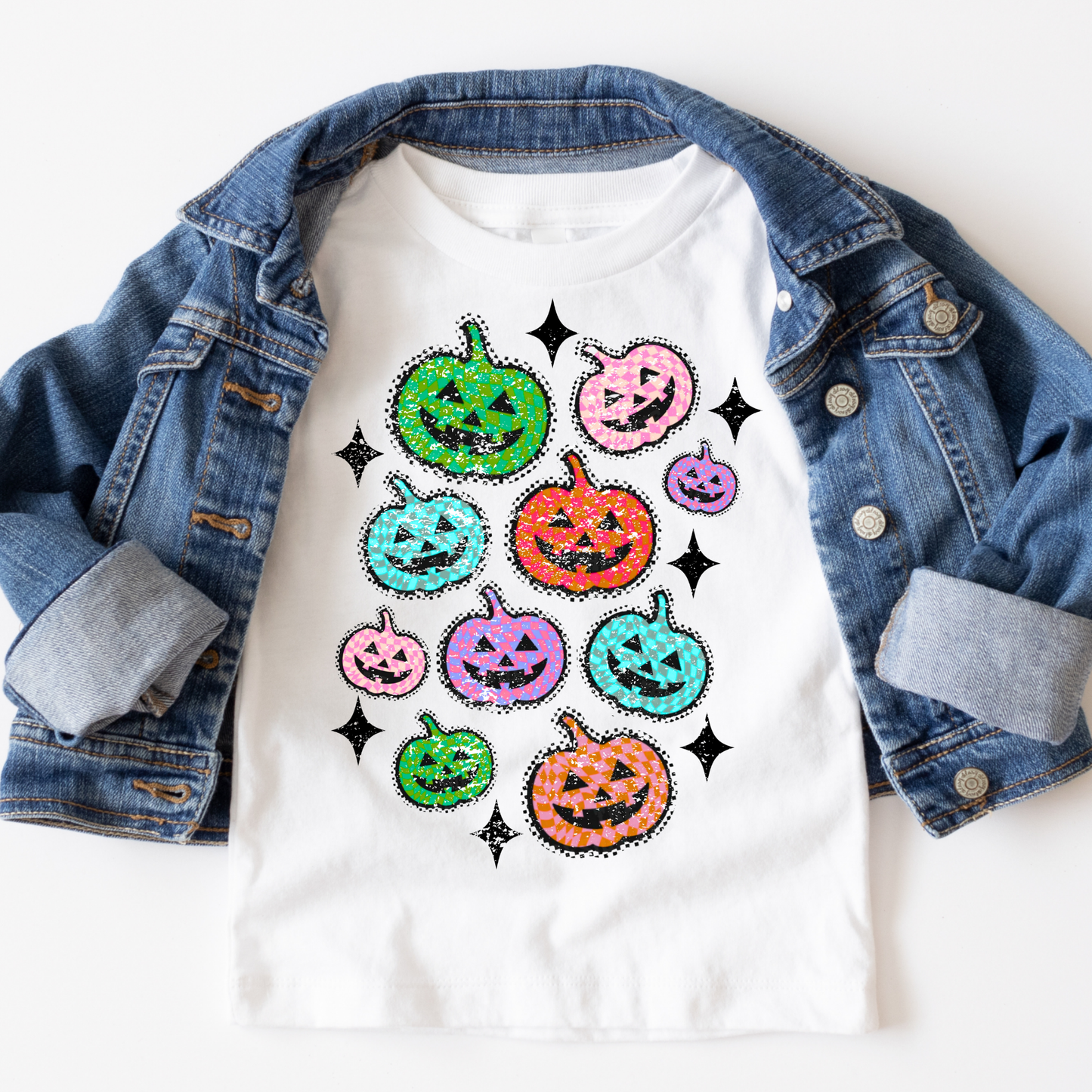 Faux Glitter Pumpkin Collage Smiley  Full Color DTF Transfer