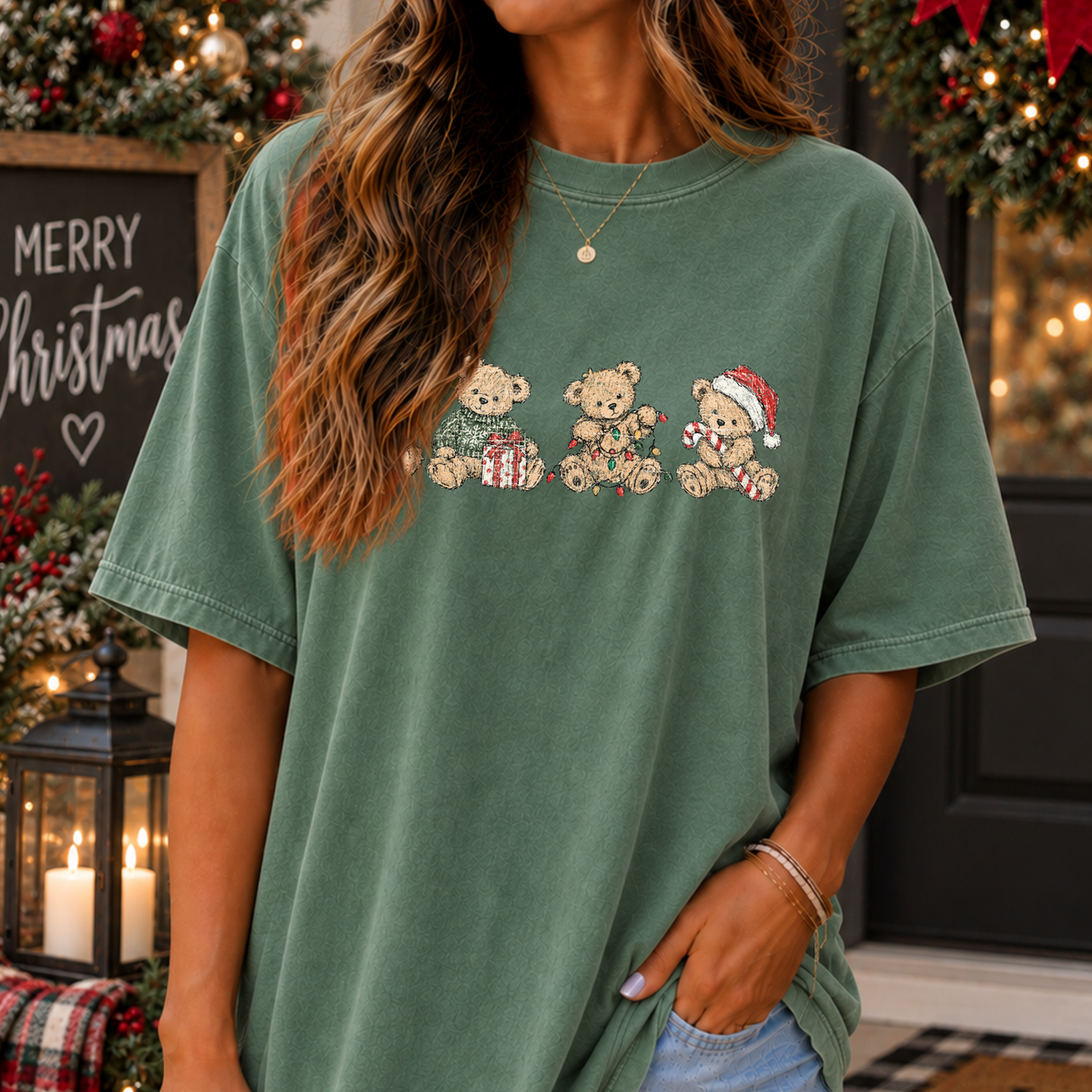 Christmas Teddy Bears Full Color DTF Transfer