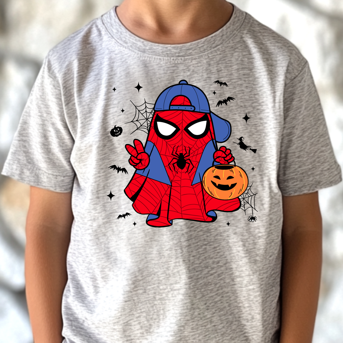 Spiderman Holding Pumpkin Bucket Full Color DTF Transfer