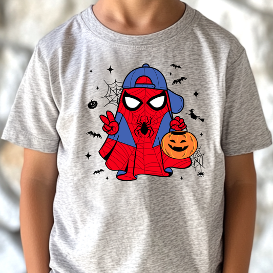 Spiderman Holding Pumpkin Bucket Full Color DTF Transfer