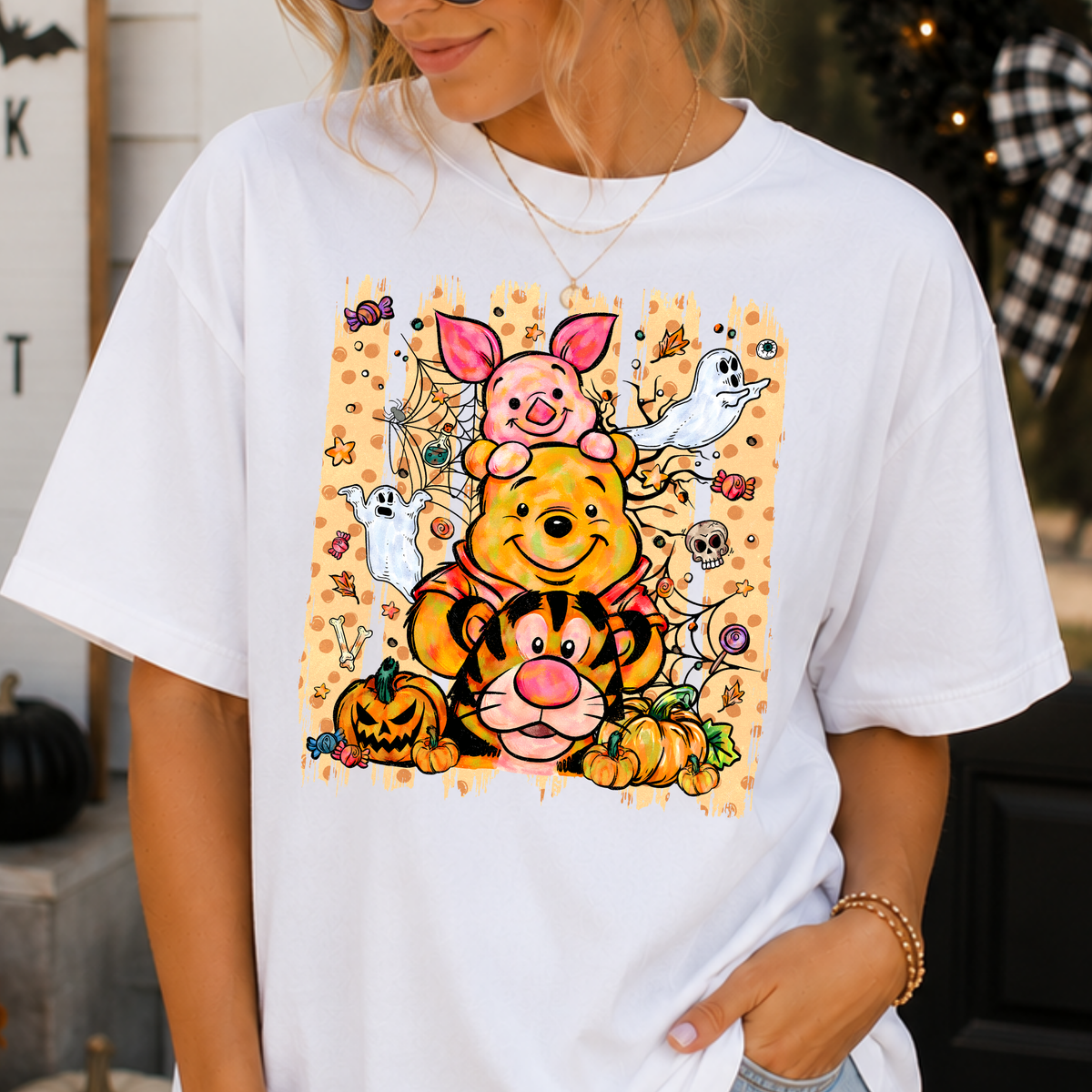 Pooh Stacked Fall Full Color DTF Transfer