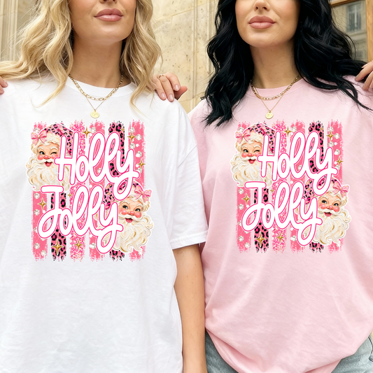 Holly Jolly (Pink Santa- Striped) Full Color DTF Transfer