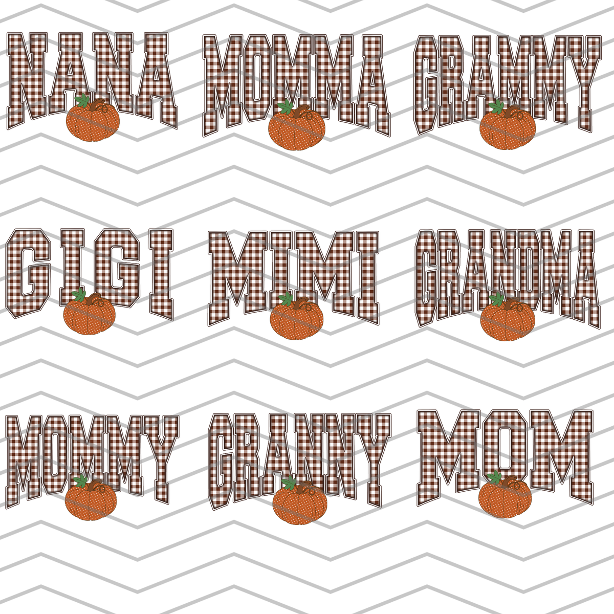 Checkered Mama w/ Pumpkin Sleeve Option (Nana - Momma - Grammy - Gigi - Mimi - Grandma - Mommy - Granny - Mom Options) Full Color DTF Transfer