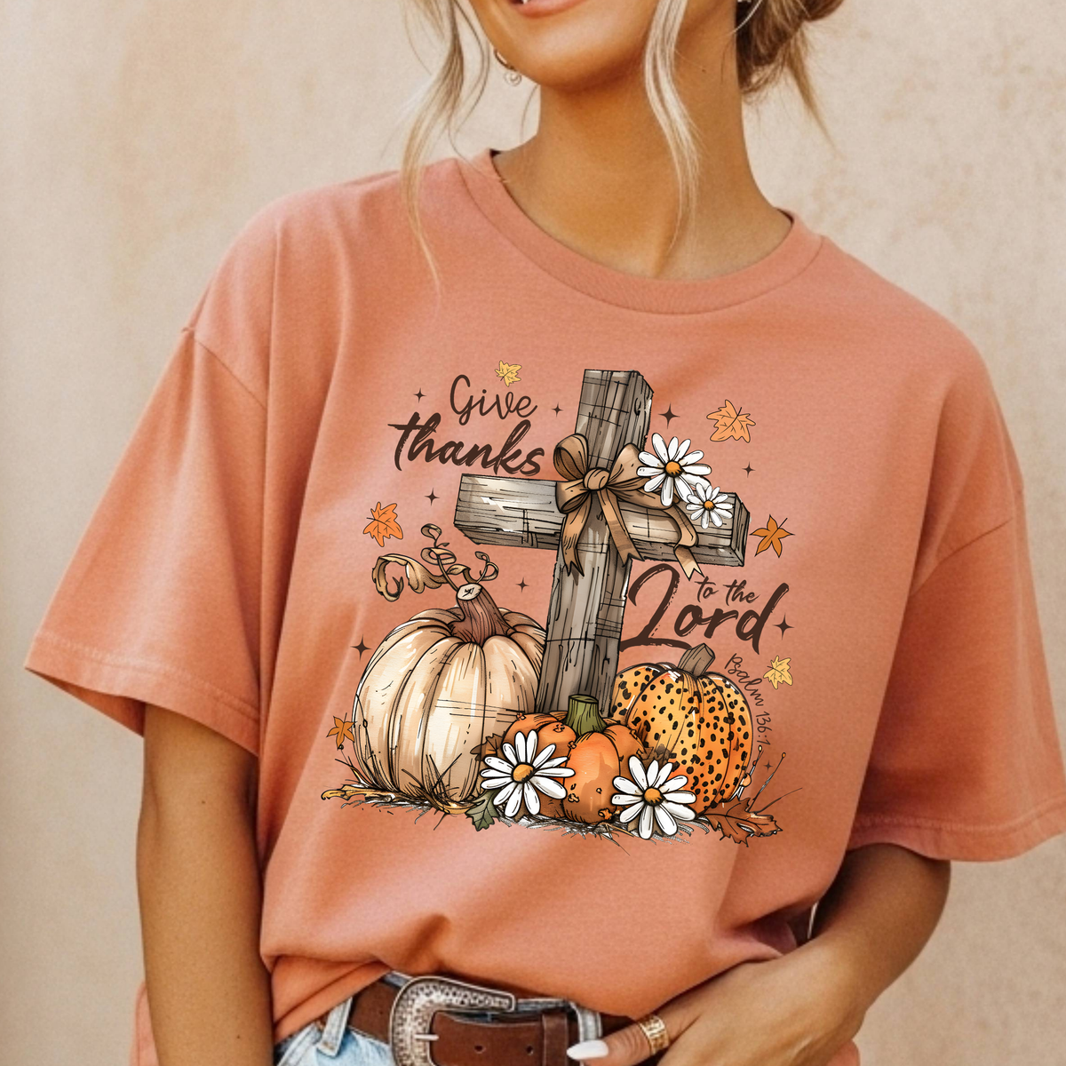 Give Thanks To The Lord - Fall Cross Full Color DTF Transfer