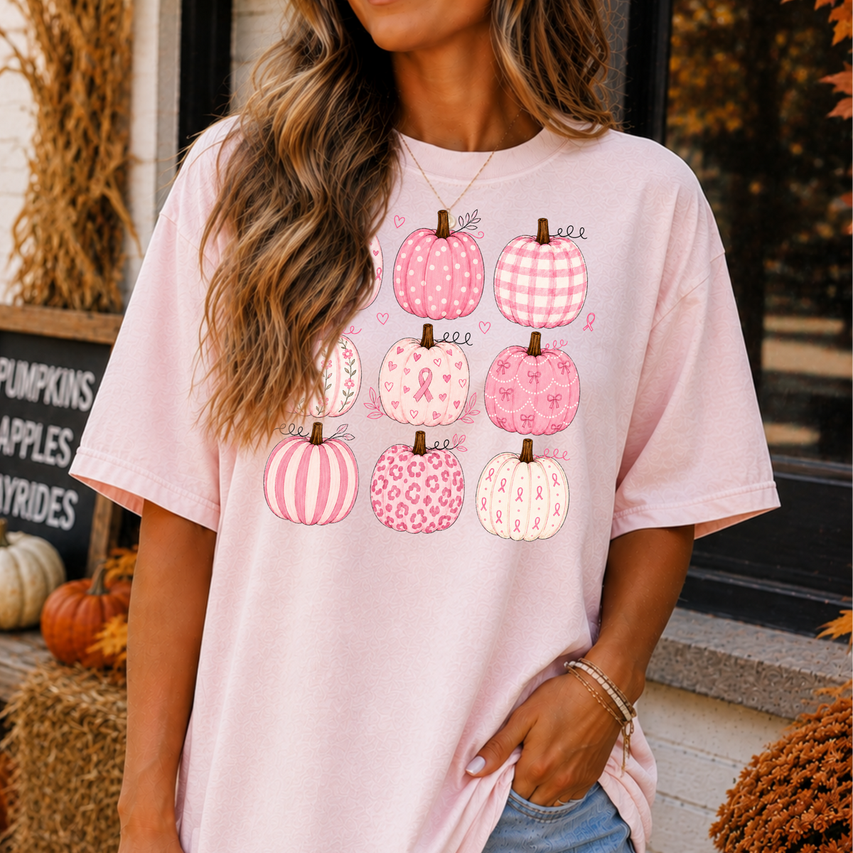 Pink Pumpkins Grid - Breast Cancer Awareness Full Color DTF Transfer