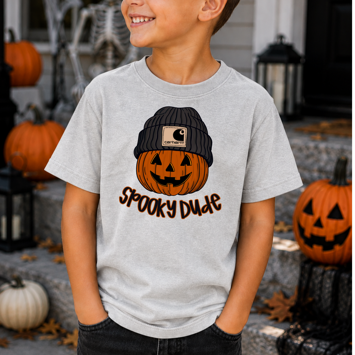 Spooky Dude Beanie Pumpkin Full Color DTF Transfer