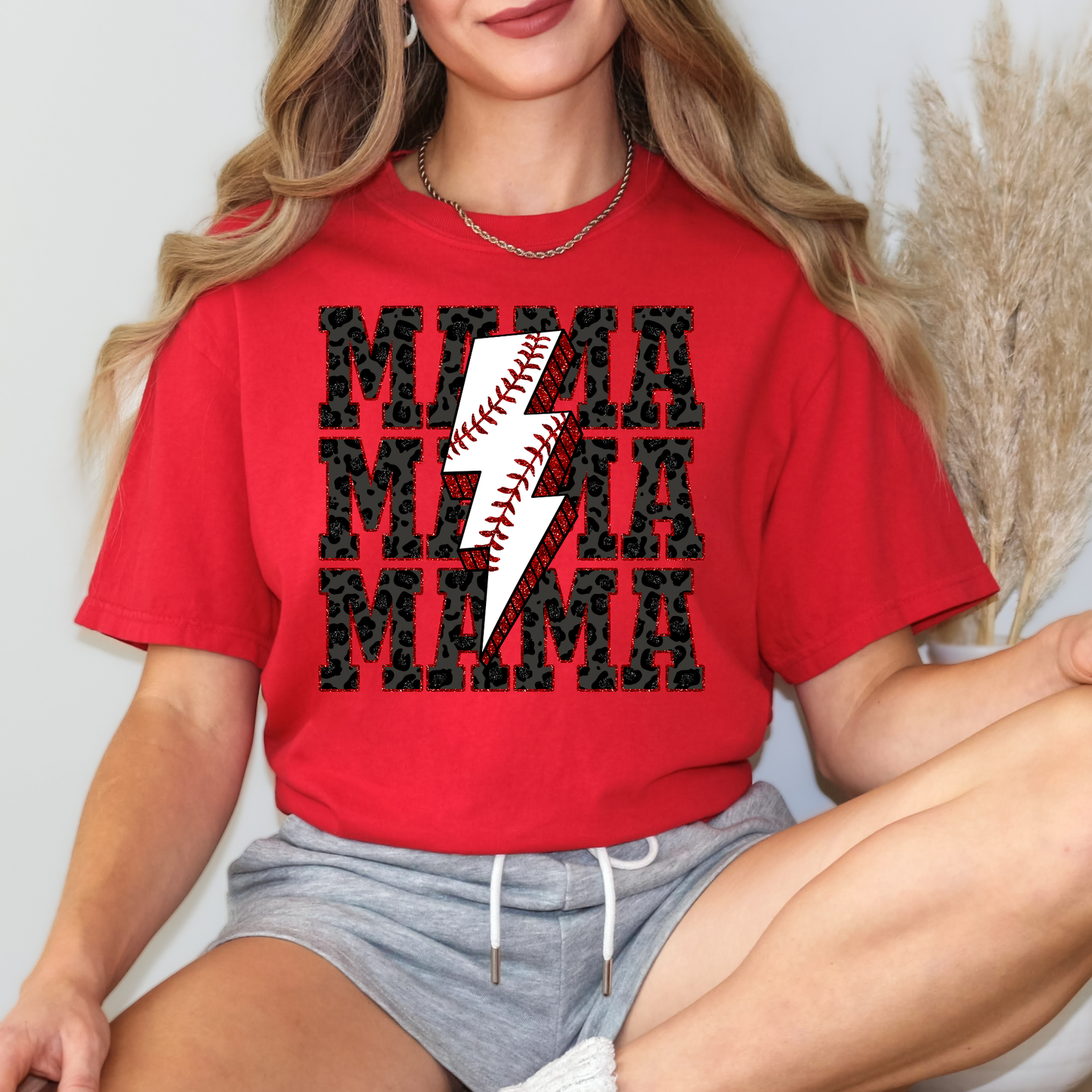 Mama Mama Mama Baseball Lighting Bolt Full Color DTF Transfer