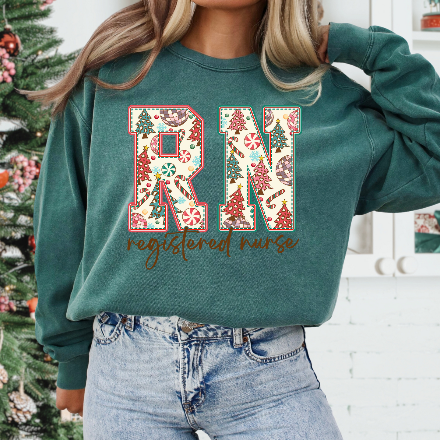 RN (Christmas Pattern Fill) Full Color DTF Transfer