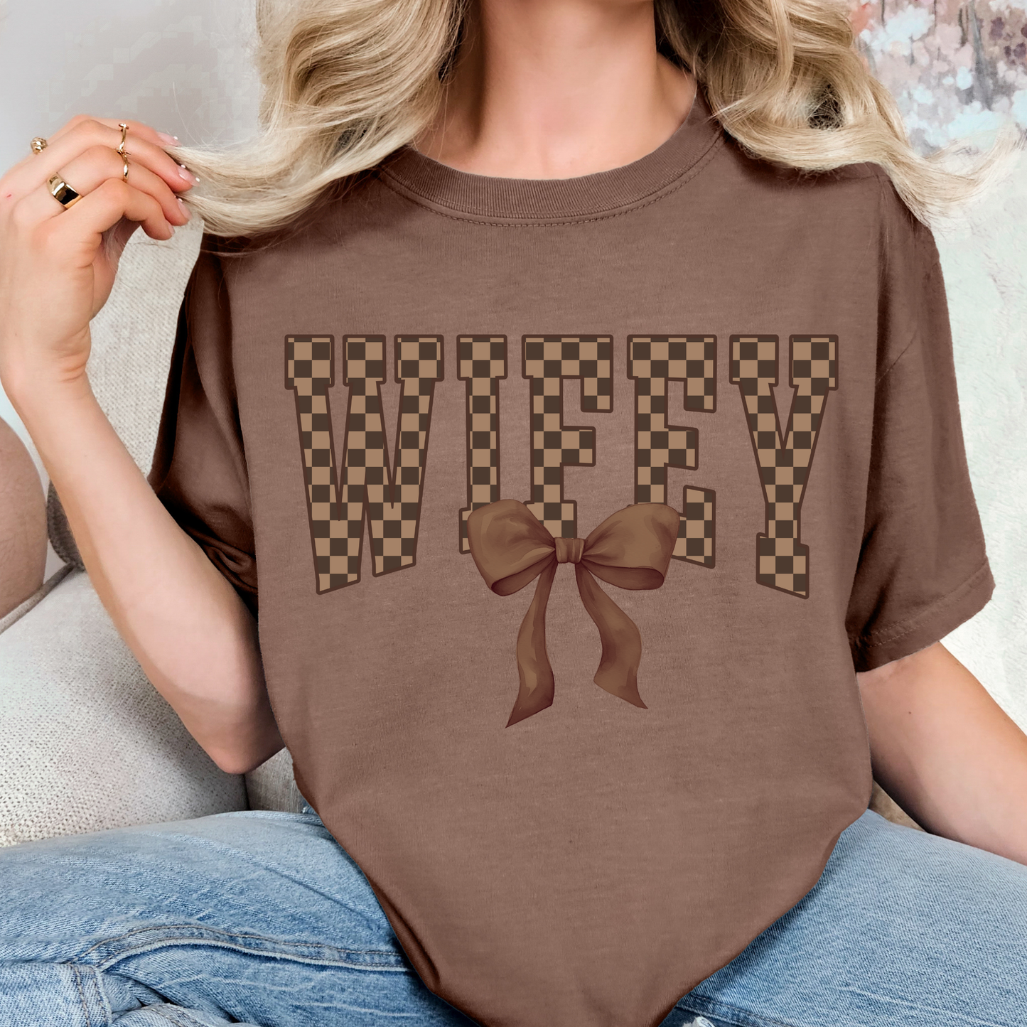 Brown Checkered Wifey Full Color DTF Transfer