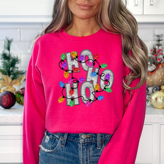 Ho Ho Ho (Faux Glitter and Embroidery) Full Color DTF Transfer
