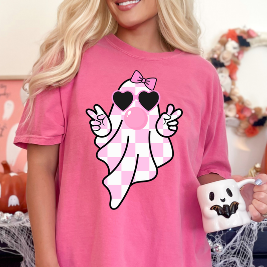 Pink Checkered Bubblegum Ghost Full Color DTF Transfer